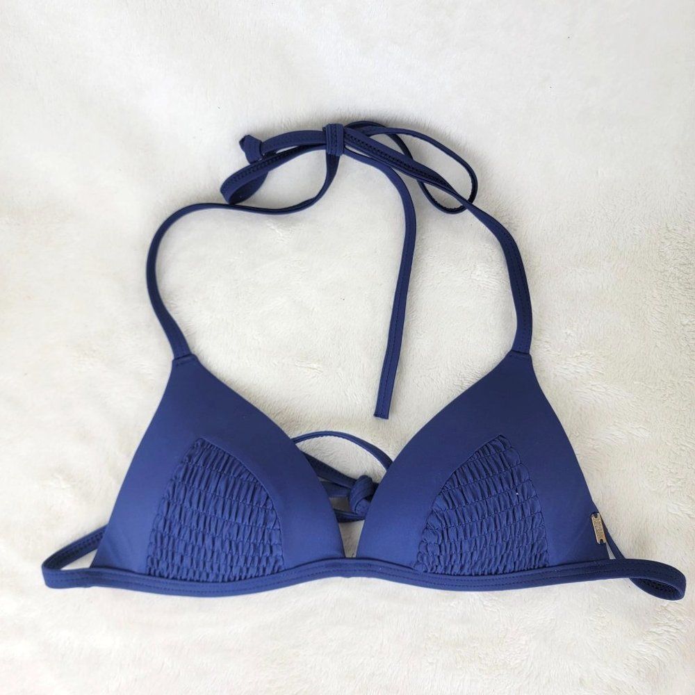 Pink Victoria's Secret Blue Pleated Halter Spaghetti Strappy Bikini Top Size XS